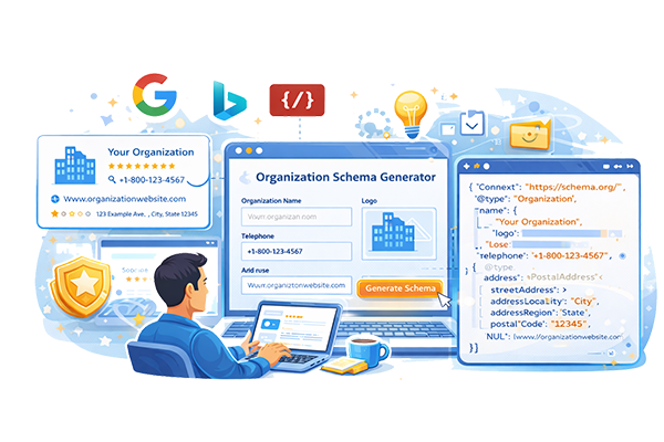 Free Organization Schema Generator for rich results in Google search.